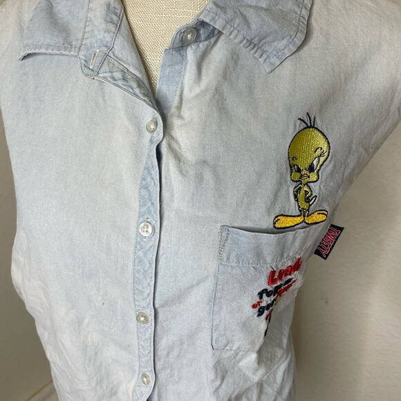 Looney Tunes Vintage 90s Denim Tweedy Bird Shirt Women’s size 14W/16W - Picture 6 of 6
